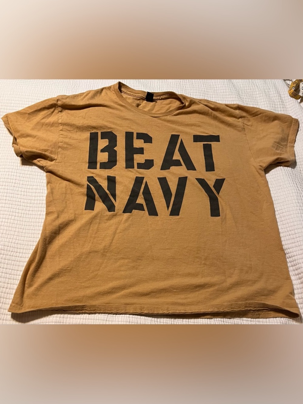 Gildan Mustard Short-Sleeve 'BEAT NAVY' Graphic Tee